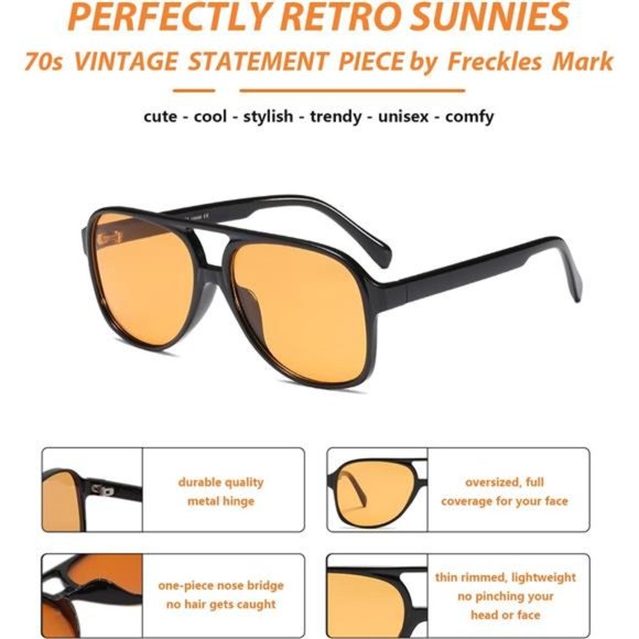 Vintage Retro 70s Sunglasses for Women Men Classic Large Square Aviator Trendy - Picture 4 of 7